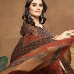 Kimayra Cotton Calf Length Printed 3/4 Sleeve Round Neck Straight Kurta Suit Set