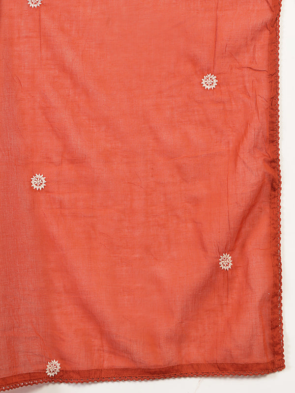 Kimayra Cotton Calf Length Solid 3/4 Sleeve Round Neck Flared Kurta Suit Set