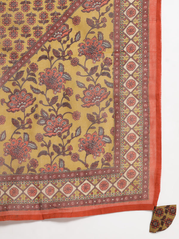 Kimayra Cotton Calf Length Printed 3/4 Sleeve V-Neck Flared Kurta Suit Set