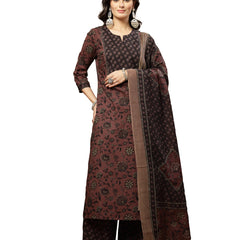 Kimayra Cotton Calf Length Printed 3/4 Sleeve Round Neck Straight Kurta Suit Set