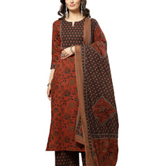 Kimayra Cotton Calf Length Printed 3/4 Sleeve Round Neck Straight Kurta Suit Set