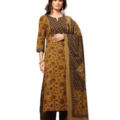 Kimayra Cotton Calf Length Printed 3/4 Sleeve Round Neck Straight Kurta Suit Set