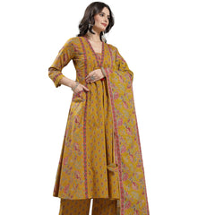 Kimayra Cotton Calf Length Printed 3/4 Sleeve V-Neck Flared Kurta Suit Set