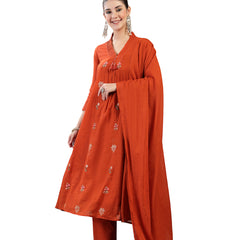 Kimayra Cotton Calf Length Printed 3/4 Sleeve V Neck Straight Kurta Suit Set