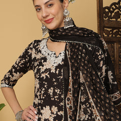 Kimayra Cotton Calf Length Printed 3/4 Sleeves Round Neck Anarkali Kurta Suit Set