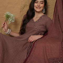 Kimayra Cotton Calf Length Printed 3/4 Sleeves V-Neck Anarkali Kurta Suit Set
