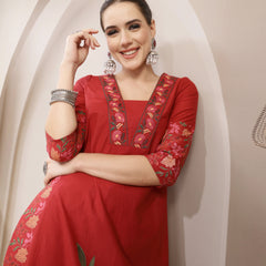 Kimayra Rayon Calf Length Printed 3/4 Sleeve V-Neck A-Line Kurta Suit Set