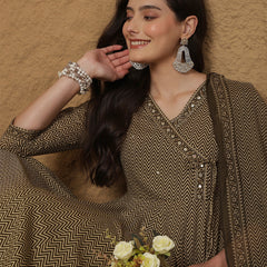 Kimayra Cotton Calf Length Printed 3/4 Sleeves V-Neck Anarkali Kurta Suit Set