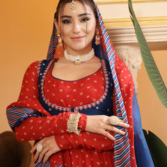 Kimayra Cotton Calf Length Printed Full Sleeves Round Neck Anarkali Kurta Suit Set