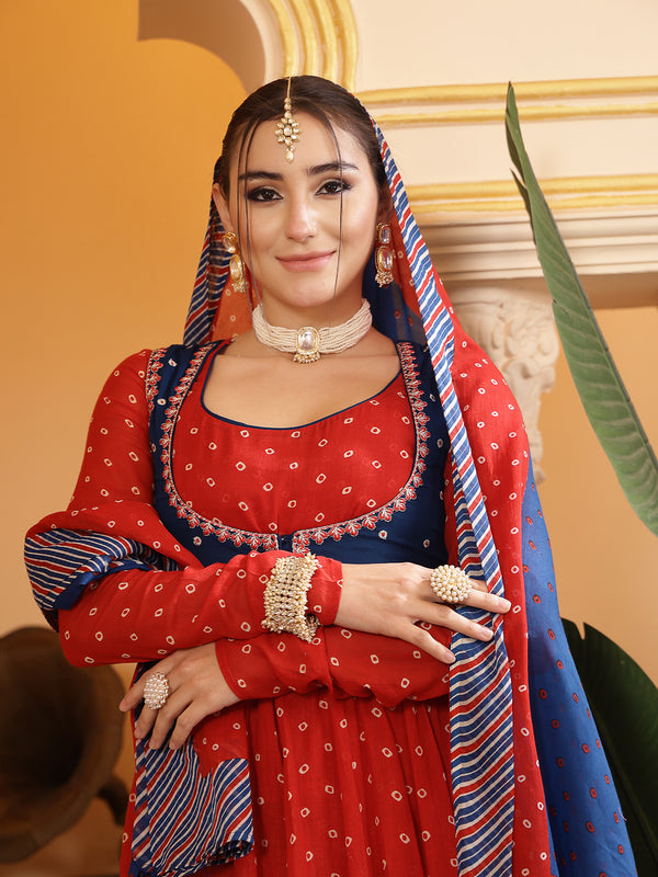 Kimayra Cotton Calf Length Printed Full Sleeves Round Neck Anarkali Kurta Suit Set