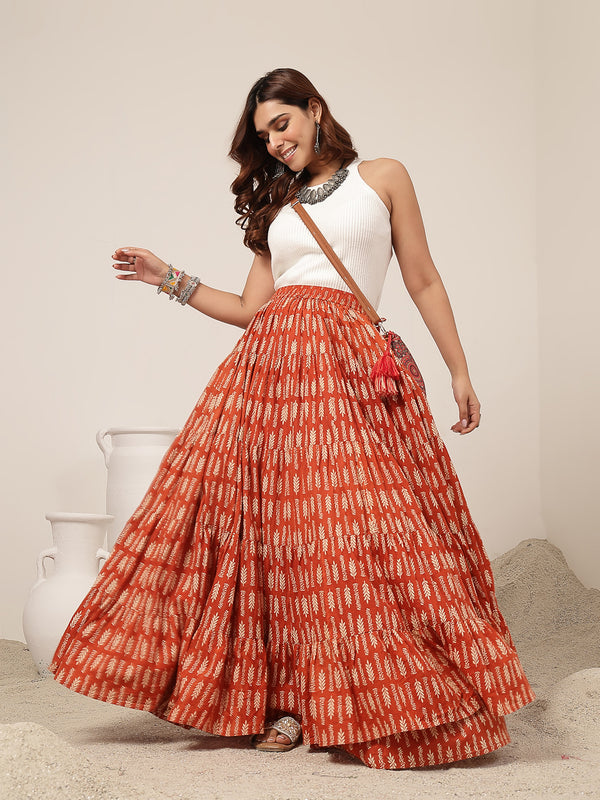 Kimayra Cotton Ankle Length Printed   Flared Skirt