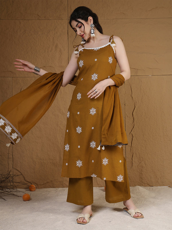 Kimayra Rayon Calf Length Printed Sleeveless Round Neck Straight Kurta Suit Set