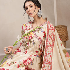 Kimayra Cotton Calf Length Printed 3/4 Sleeve V-Neck Flared Kurta Suit Set
