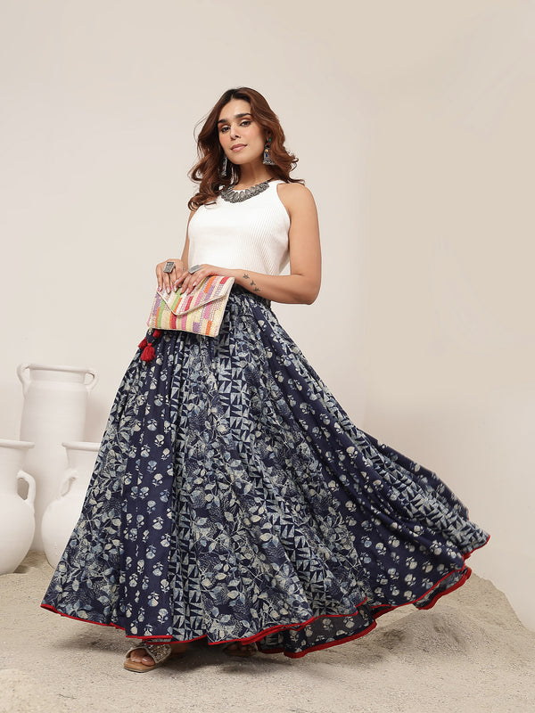 Kimayra Cotton Ankle Length Printed   Flared Skirt