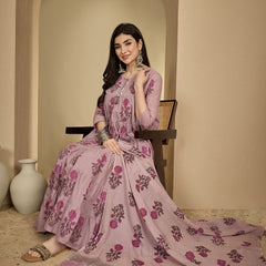Kimayra Cotton Calf Length Printed 3/4 Sleeve Key Hole Neck Anarkali Kurta Suit Set