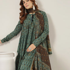 Kimayra Cotton Ankle Length Printed Full Sleeve Key Hole Neck Flared Kurta Suit Set