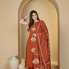 Kimayra Cotton Calf Length Printed Sleeveless Round Neck Straight Kurta Suit Set