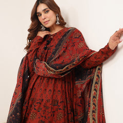 Kimayra Cotton Ankle Length Printed Full Sleeve Key Hole Neck Flared Kurta Suit Set