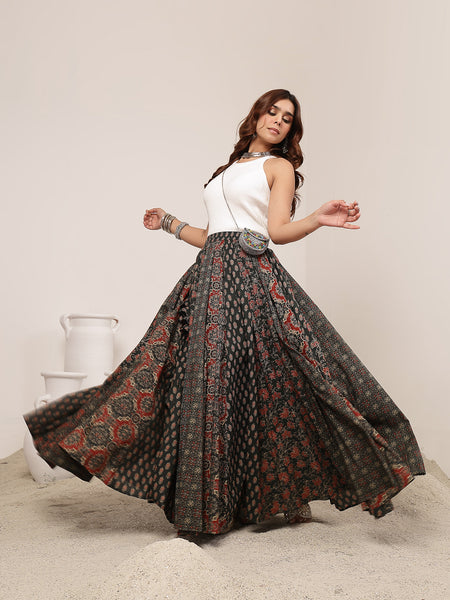 Kimayra Cotton Ankle Length Printed   Flared Skirt
