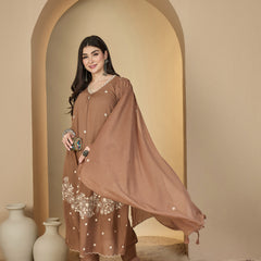 Kimayra Cotton Calf Length Solid 3/4 Sleeves V-Neck A-Line Kurta Suit Set