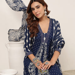 Kimayra Rayon Calf Length Printed 3/4 Sleeve V-Neck Straight Kurta Suit Set