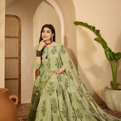 Kimayra Cotton Calf Length Printed 3/4 Sleeve Key Hole Neck Anarkali Kurta Suit Set