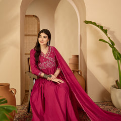 Kimayra Cotton Calf Length Solid 3/4 Sleeve V-Neck Anarkali Kurta Suit Set