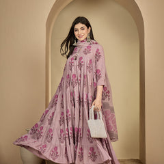 Kimayra Cotton Calf Length Printed 3/4 Sleeve Key Hole Neck Anarkali Kurta Suit Set