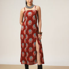 Kimayra Cotton Calf Length Printed Sleeveless Square Neck Straight Dress