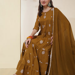 Kimayra Cotton Calf Length Printed 3/4 Sleeves Round Neck Anarkali Kurta Suit Set