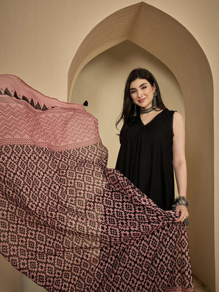 Kimayra Rayon Calf Length Solid Sleeveless V-Neck Flared Kurta Suit Set