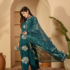 Kimayra Cotton Calf Length Printed Sleeveless Round Neck Straight Kurta Suit Set