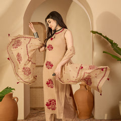 Kimayra Cotton Calf Length Printed Sleeveless Round Neck Straight Kurta Suit Set