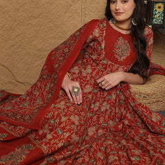 Kimayra Cotton Calf Length Printed 3/4 Sleeves Round Neck Anarkali Kurta Suit Set