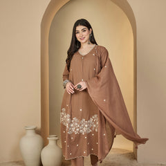 Kimayra Cotton Calf Length Solid 3/4 Sleeves V-Neck A-Line Kurta Suit Set