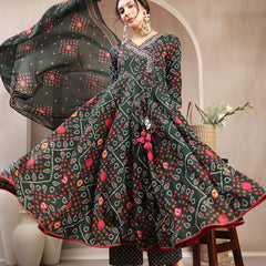 Kimayra Cotton Calf Length Printed 3/4 Sleeve Angrakha Flared Kurta Suit Set