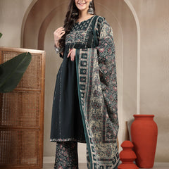 Kimayra Cotton Calf Length Solid 3/4 Sleeve Round Neck Straight Kurta Suit Set