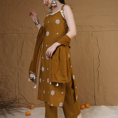 Kimayra Rayon Calf Length Printed Sleeveless Round Neck Straight Kurta Suit Set