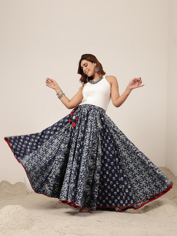 Kimayra Cotton Ankle Length Printed   Flared Skirt