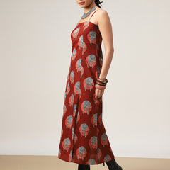 Kimayra Cotton Calf Length Printed Sleeveless Square Neck Straight Dress