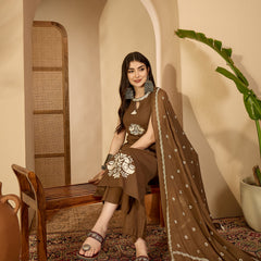 Kimayra Cotton Calf Length Printed Sleeveless Round Neck Straight Kurta Suit Set