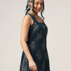 Kimayra Cotton Hip Length Printed Sleeveless Square Neck Straight Top