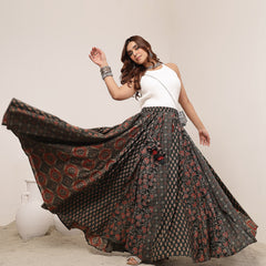 Kimayra Cotton Ankle Length Printed   Flared Skirt