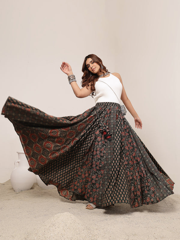 Kimayra Cotton Ankle Length Printed   Flared Skirt