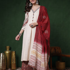 Kimayra Cotton Flex Calf Length Solid 3/4 Sleeves V-Neck Straight Kurta Suit Set
