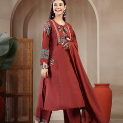 Kimayra Rayon Calf Length Solid 3/4 Sleeve Round Neck Straight Kurta Suit Set