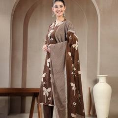 Kimayra Cotton Calf Length Printed 3/4 Sleeve Mandarin Collar Straight Kurta Suit Set