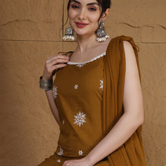 Kimayra Rayon Calf Length Printed Sleeveless Round Neck Straight Kurta Suit Set
