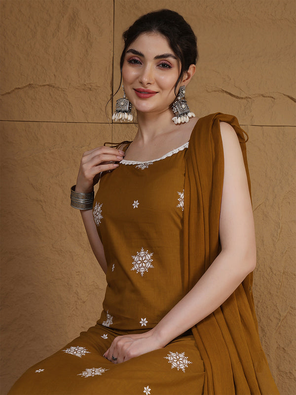 Kimayra Rayon Calf Length Printed Sleeveless Round Neck Straight Kurta Suit Set