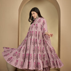Kimayra Cotton Calf Length Printed 3/4 Sleeve Key Hole Neck Anarkali Kurta Suit Set